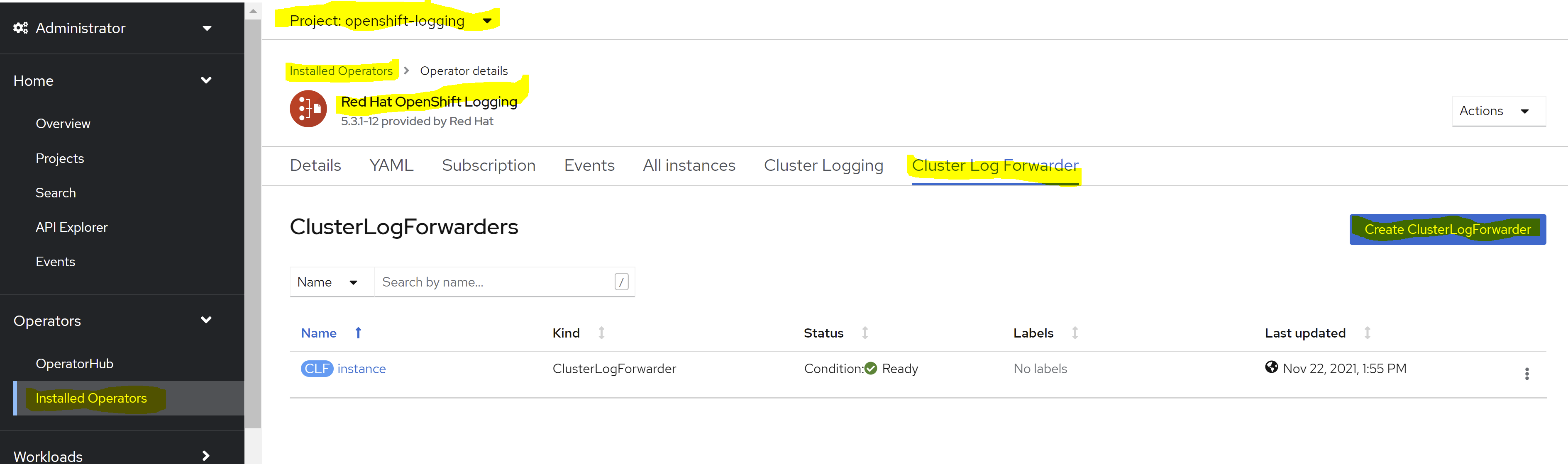 cluster-log-forwarder